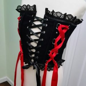 Black Velvet and Lace Corset/ Bustier w Ribbons